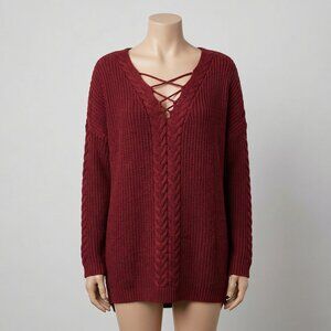 One Hart Women's Juniors High-Low Crisscross Sweater, Size Small